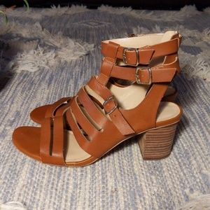 BCBG brown leather heeled sandals
